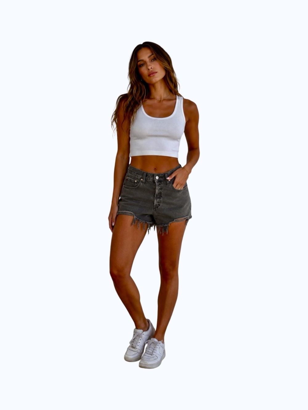 Levi's 501 High Rise Denim ShortsSize 32 Button Fly Distressed Black